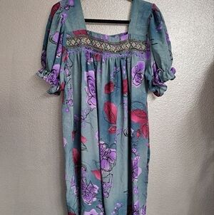 Green & Lavender Floral Print Moo Moo/Housecoat